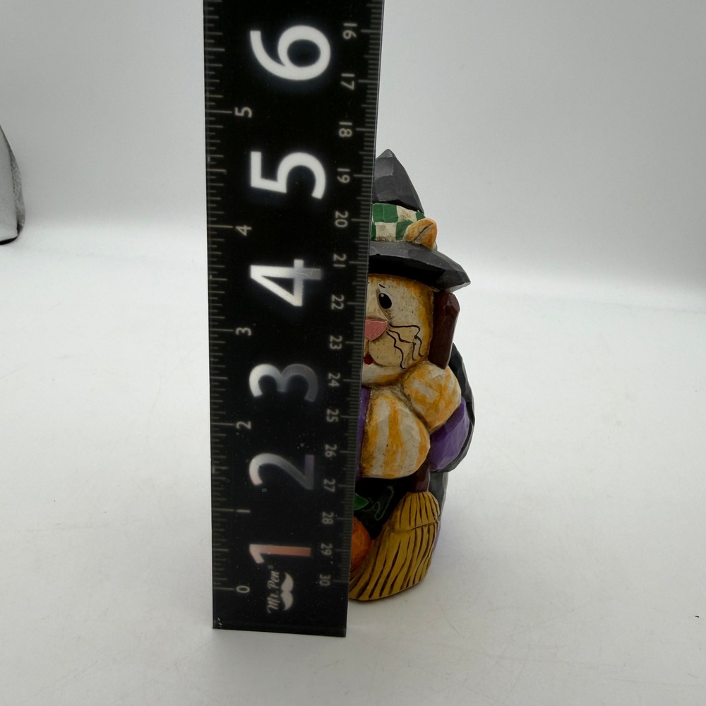 Eddie Walker Folk Art Halloween Cat Witch Figurine Resin Pumpkin Broom Decor - Picture 8 of 10